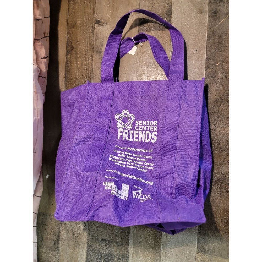 senior center Friends purple tote bag reusable‎